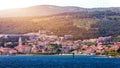 Supetar city in Brac island, Croatia. View from the sea. Picturesque scenic view on Supetar on Brac island, Croatia. Panoramic