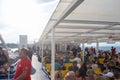 Supetar Croatia, August 2020 Car ferry connecting Supetar and Split full with passengers and tourists travelling during the covid