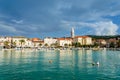 Supetar town on Brac Island, Croatia. Harbor with boats and palm trees Royalty Free Stock Photo