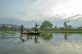 Traditional Thai Gondola boat with tourist in the river Royalty Free Stock Photo