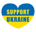 Support Ukraine. Ukrainian flag in a heart shape. Vector icon illustration.