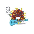Supper cool corona virus molecule cartoon playing a guitar