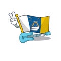 Supper cool flag canary island Scroll cartoon performance with guitar