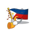 Supper cool flag philippines cartoon character performance with trumpet