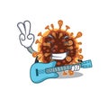 Supper cool gamma coronavirus cartoon playing a guitar