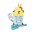 Supper cool ice cream banana rollscartoon playing a guitar