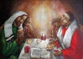 Supper at Emmaus, detail of altar in Chapel in Oberstaufen, Germany Royalty Free Stock Photo