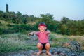 Supple young boy practicing pilates outdoors