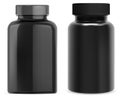 Supplement pill bottle. Black plastic vitamin jar Royalty Free Stock Photo