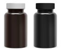 Supplement pill bottle. Brown amd black glossy jar Royalty Free Stock Photo