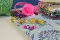 Supplies for jewelry, ribbon, beads