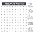 Supply chain editable line icons, 100 vector set, collection. Supply chain black outline illustrations, signs, symbols