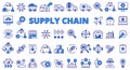 Supply chain icon set line design. Logistics, Distribution, Warehouse, Inventory, Transportation, Management, Shipping Royalty Free Stock Photo