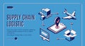 Supply chain logistic isometric web landing banner