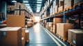 Supply chain management. Fulfillment warehouse. Racks with goods packed in boxes ready for shipment. Royalty Free Stock Photo