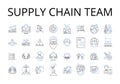 Supply chain team line icons collection. Sales department, Budget committee, Logistics crew, Product managers