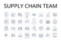 Supply chain team line icons collection. Sales department, Budget committee, Logistics crew, Product managers