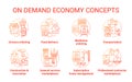 Supply and demand concept icons set. Commercial services industry, consumerism idea thin line illustrations. E commerce