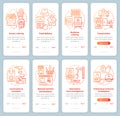 Supply and demand onboarding mobile app page screen vector templates set. Commercial services industry walkthrough