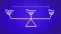 Supply, demand and price scale illustration in blue background. Royalty Free Stock Photo