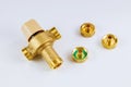 Supply plumbing water various brass thermostatic mixing valve on isolated white background