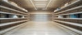 Supply shortages lead to empty store shelves impacting businesses and consumers. Concept Supply