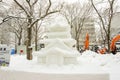 Japanese temple made by snow. One of the small snow sculptures in the Snow Festival