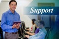 Support against teacher with students using computers in computer room Royalty Free Stock Photo