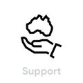 Support Australia on Hand vector icon. Editable line illustration