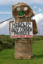 Support British farmers. Plea to buy Cornish Products. Comical sign.