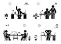 Support, conversation, rest, great idea at the office icon set. Stick figure business meeting pictogram. Royalty Free Stock Photo