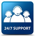 24/7 Support (customer care team icon) blue square button Royalty Free Stock Photo