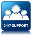 24/7 Support (customer care team icon) blue square button Royalty Free Stock Photo