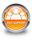 24/7 Support (customer care team icon) glossy orange round button Royalty Free Stock Photo