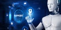 Support customer service automation. Robot pressing button on screen 3d render
