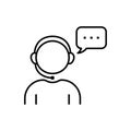 Support Customer Service Line Icon. Online Call Center Agent in Headset Linear Pictogram. Hotline Assistant in Headphone