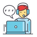 Support customer service, man with computer and headset, client chat concept. Royalty Free Stock Photo