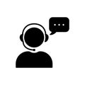 Support Customer Service Silhouette Icon. Online Call Center Agent in Headset Black Pictogram. Hotline Assistant in