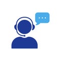 Support Customer Service Silhouette Icon. Online Call Center Agent in Headset Color Pictogram. Hotline Assistant in
