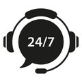 Support Customer 24 7 Silhouette Icon. Help Service Call Center Logo. Headphone with Bubble Around the Clock Hotline Royalty Free Stock Photo
