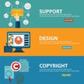 Support, design and copyright banners in flat style