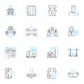 Support desk linear icons set. Assistance, Help, Service, Response, Accessibility, Solutions, Troubleshooting line