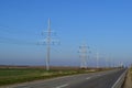 Support of electricity cables along the road Royalty Free Stock Photo