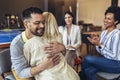 Support group patients hug each other during the therapy session. Royalty Free Stock Photo