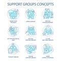 Support groups turquoise concept icons set