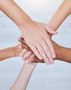 Support hands, solidarity and team building collaboration people together and united. Trust, help and social circle for