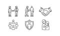 Support handshake group shield protection icon set for community unity and safety awareness Royalty Free Stock Photo