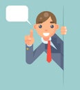 Support Help Looking Out Corner Idea Cartoon Businessman Character Solution Flat Design Vector Illustration