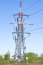 Support high-voltage power lines, close-up. blue sky without clouds. Electrical industry Royalty Free Stock Photo