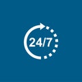 Support 24-7 Icon On Blue Background. Blue Flat Style Vector Illustration Royalty Free Stock Photo